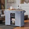 K&amp;K Store Kitchen Island Cart with Two Storage Cabinets and Four Locking Wheels; Wine Rack; Two Drawers; Spice Rack; Towel Rack (Grey Blue)