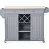 K&amp;K Store Kitchen Island Cart with Two Storage Cabinets and Four Locking Wheels; Wine Rack; Two Drawers; Spice Rack; Towel Rack (Grey Blue)