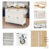 Kitchen Island Cart with Solid Wood Top and Locking Wheels; 54.3 Inch Width; 4 Door Cabinet and Two Drawers; Spice Rack; Towel Rack (White)