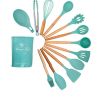 Silicone Kitchen Utensils Set, 12 PCS Wooden Handles Cooking Utensils Set for Non Stick Pans, Silicone Spatulas for Cooking Kitchen Gadgets Tool