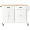 Kitchen Island Cart with Solid Wood Top and Locking Wheels; 54.3 Inch Width; 4 Door Cabinet and Two Drawers; Spice Rack; Towel Rack (White)