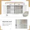 Kitchen Island Cart with Solid Wood Top and Locking Wheels; 54.3 Inch Width; 4 Door Cabinet and Two Drawers; Spice Rack; Towel Rack (White)