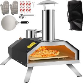 Outdoor Party Stainless Steel Portable Wood Pellet Burning Pizza Oven With Accessories (Color: Black A)