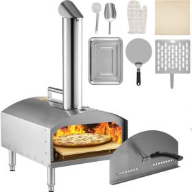 Outdoor Party Stainless Steel Portable Wood Pellet Burning Pizza Oven With Accessories (Color: Silver A)