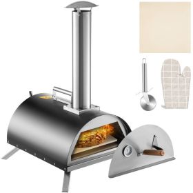 Outdoor Party Stainless Steel Portable Wood Pellet Burning Pizza Oven With Accessories (Color: Black)