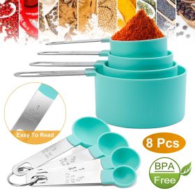 8Pcs Plastic Measuring Spoons Cups Scale Teaspoon Tablespoon Set Kitchen Utensil Tools (Color: green)